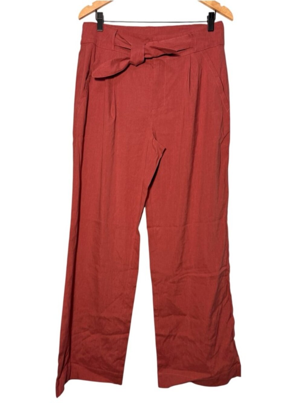 FIG High-Waist Tie Belt Wide-Leg Trousers in Rust Size 10
